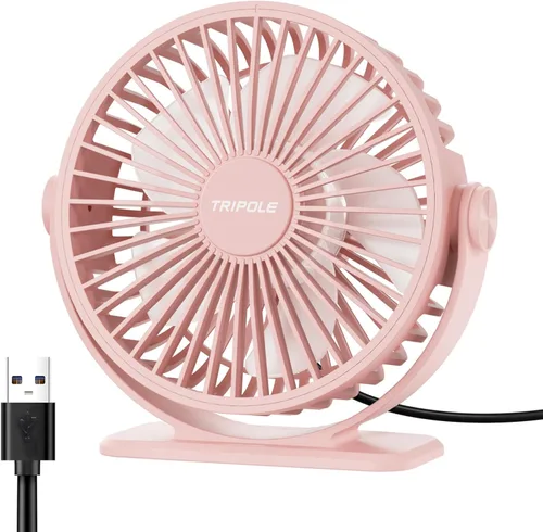 Miniatura 13 de TriPole Ventilador de escritorio con USB, ventilador pequeño portátil de 3 velocidades con brisa fuerte ajustable, mini ventiladores personales
