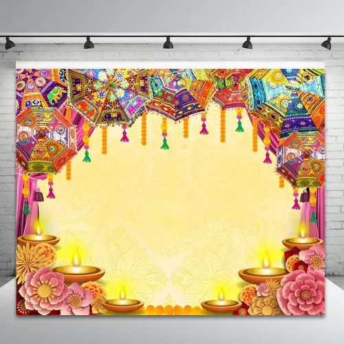 Miniatura 2 de Telón de fondo indio Diwali Pooja para fotografía, 10 x 8 pies, vinilo indio, tradicional, Puja Ganpati Mehndi Diwali, Festival de fotos, decoración