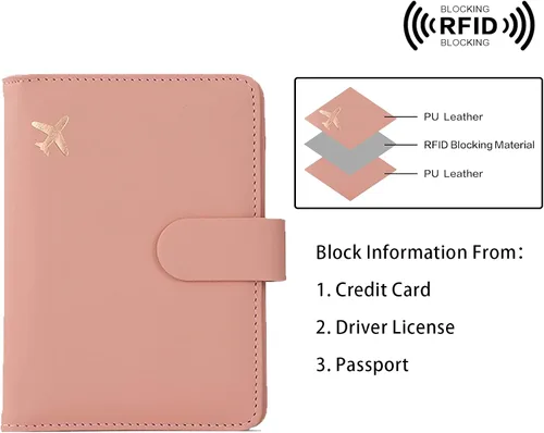 Miniatura 4 de Soporte para pasaporte y tarjetero de vacunación, para mujer, soporte para pasaporte RFID con ranura para tarjeta de vacuna, impermeable, funda