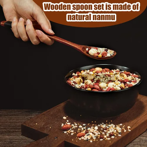 Miniatura 5 de Juego de cubiertos de madera, cuchara y tenedor, cubiertos de viaje reutilizables con estuche, utensilios portátiles, procesamiento de cuerda