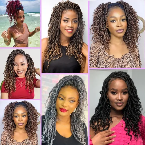 Miniatura 5 de Leeven 7 Paquetes Cabello Crochet Faux Locs con Puntas Rizadas 10 Pulgadas Pre-enrollado Goddess Locs Trenzas Crochet Cabello 84 Hebras Negro