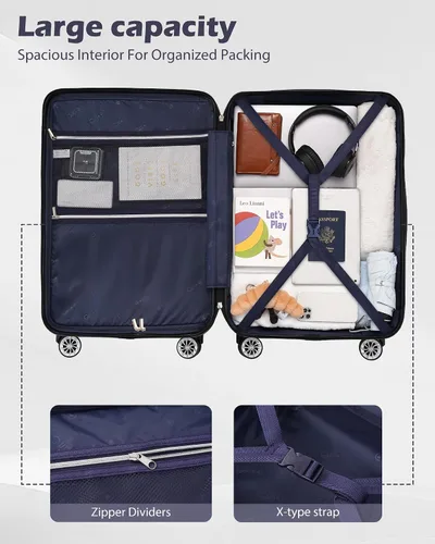 Miniatura 6 de Coolife - Equipaje Expandible 3 Piezas Conjuntos PC + ABS Maleta Spinner Cerradura TSA, rojo vino, talla única