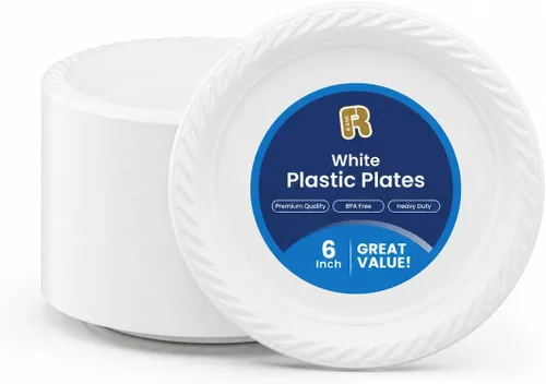 Miniatura 10 de R-kay Tazones de plástico - 100 unidades de tazones desechables aptos para microondas - Tazones de plástico blanco resistentes, de alta resistencia