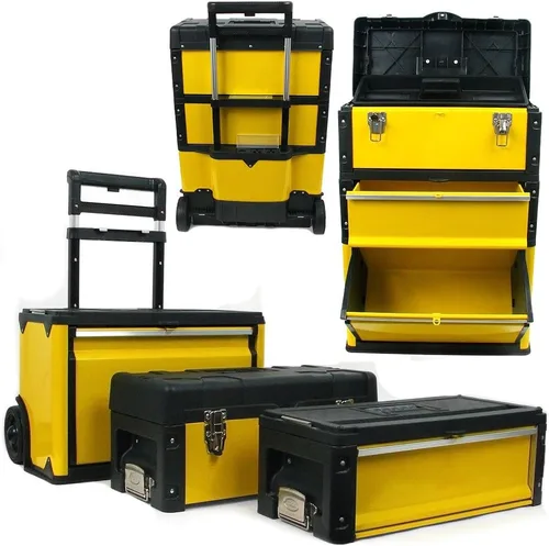 Caja de Herramientas Portátil con Ruedas - Baúl Apilable 3 en 1 para Talleres y Salas de Manualidades - Mango Cómodo Plegable y Pestillos por