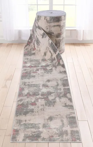 Well Woven Alfombra de Pasillo y Escalera de Tamaño Personalizado - Elige Tu Longitud - Caila Gris y Rubor Pincelada 26 Pulgadas de Ancho x 35 Pies