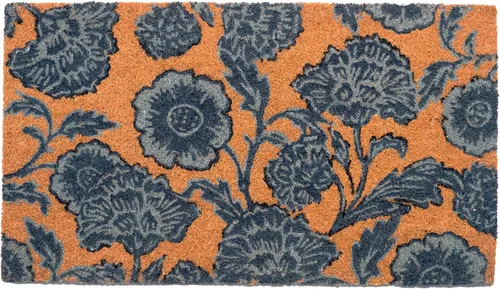 Tapete para puerta de fibra de coco con estampado floral con respaldo de PVC antideslizante, tapete para interiores y exteriores para decoración de