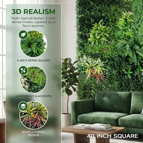 Miniatura 2 de Paneles de pared de plantas artificiales, paneles de boj verde de 40 x 40 pulgadas con protección UV, valla de privacidad de hiedra de hierba