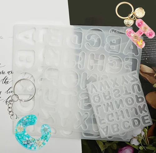 Miniatura 7 de Szecl - 3 moldes de alfabeto para resina de 3 tamaños, molde de llavero de letras de 1.57 pulgadas, 1.18 pulgadas, 0.59 pulgadas, molde de fundición