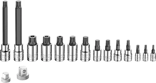 Miniatura 2 de XZN Juego de 16 llaves de vaso de triple cuadrado para brocas, cortas y extra largas (5.512 in), con adaptador de 1/4 pulgadas x 3/8 pulgadas y 3/8