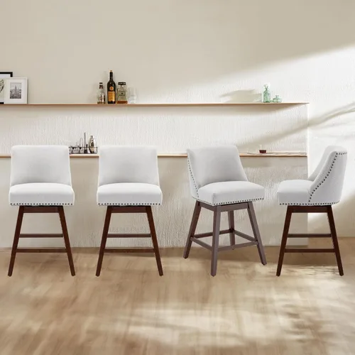 Miniatura 24 de cinkehome Juego de 2 taburetes de bar giratorios de altura de mostrador, taburetes de bar tapizados de terciopelo con respaldo, sillas de bar