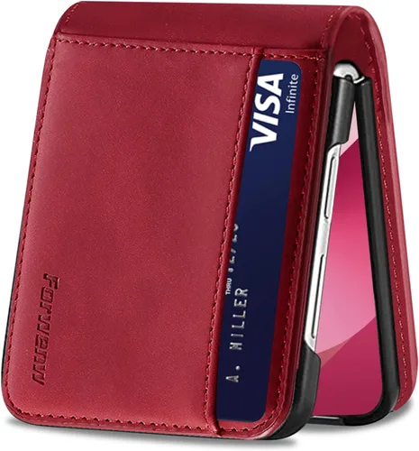 Miniatura 17 de Funda de piel con tapa para Samsung Galaxy Z Flip 3, con protección de bisagra, delgada y magnética tipo cartera [1 tarjetero], funda protectora a