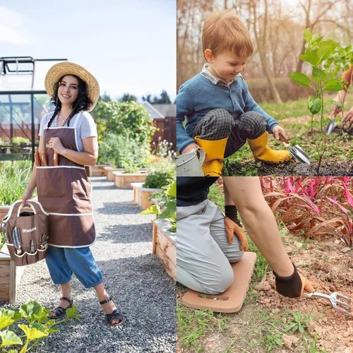 Miniatura 7 de Juego de herramientas de jardinería marrón de 12 piezas, kit de herramientas de mano de jardín con mango ergonómico antideslizante, bolsa
