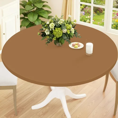 Miniatura 32 de Smiry Mantel Redondo de Spandex, Manteles Elásticos Ajustados Lavables para Mesas de 18"-24", Cubierta de Mesa de Pícnic Elástica Impermeable
