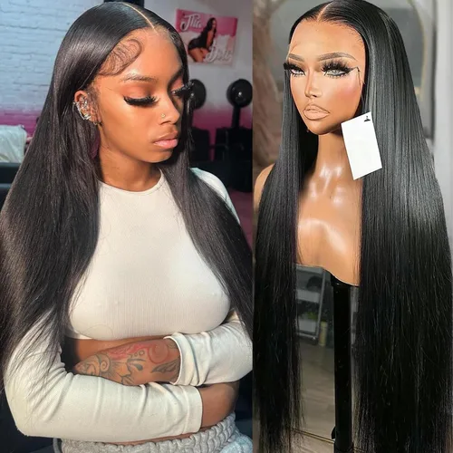 Miniatura 20 de Pelucas de cabello humano lacio con encaje frontal de hueso de 13 x 4 para mujeres negras, densidad del 200 %, peluca frontal de encaje transparente