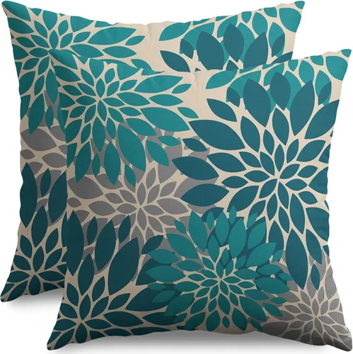 Miniatura 19 de Fundas de Almohada Azul Aguamarina 16X16 Pulgadas Juego de 2, Flores de Dalia Primavera Verano Floral Crema Fundas de Almohada Decorativas