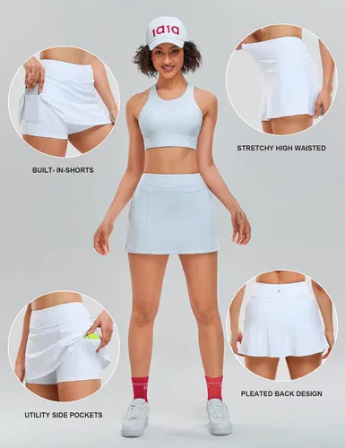 Miniatura 4 de 1a1a Falda de tenis de golf para mujer, pantalón corto de cintura alta, atlético, falda deportiva con bolsillos cortos
