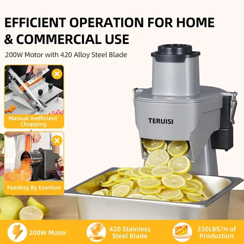 Miniatura 5 de Picadora Eléctrica de Verduras 4-en-1, Procesador de Alimentos Cortador de Verduras de 200W, Cortador de Alimentos para Vegetales Con Función