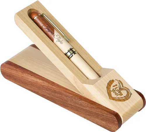 Miniatura 2 de Juego de pluma de madera grabada personalizada, pluma ejecutiva y caja con personalización libre, bolígrafo con estuche para regalo (D)