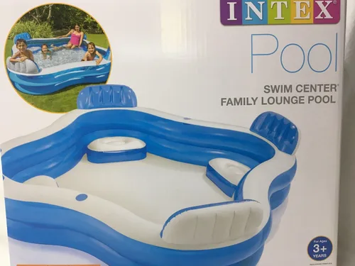 Miniatura 4 de Doukedge Piscina familiar, centro de natación inflable grande con 4 asientos integrados para niños y adultos, piscina gruesa para niños y adultos