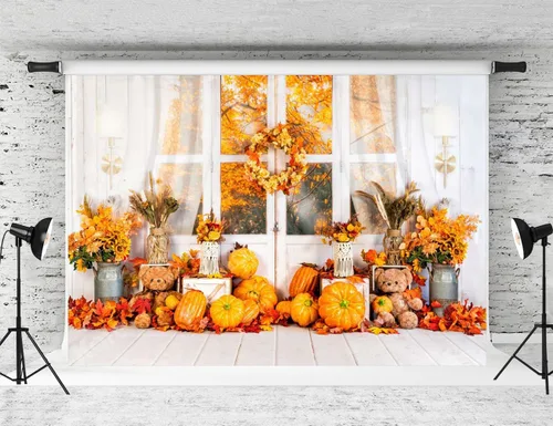 Kate Fondo de fotografía para el día de Acción de Gracias, otoño, calabaza, decoración del hogar, fondo para niños, fiesta, estudio (7 x 5 pies)