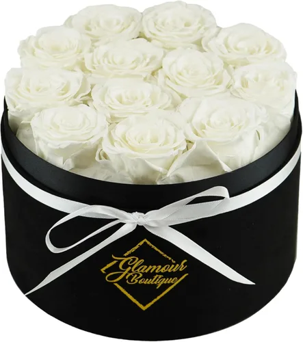 Miniatura 11 de GLAMOUR BOUTIQUE Flowers Forever - Caja de regalo, 12 rosas preservadas reales en caja blanca de terciopelo, regalo floral para esposa, mamá o ella