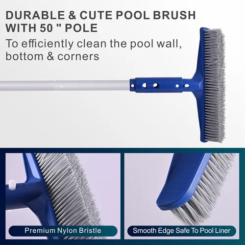 Miniatura 5 de POOLAZA Red de desnatador de piscina y cabezal de cepillo de piscina con poste de aluminio de 50 pulgadas