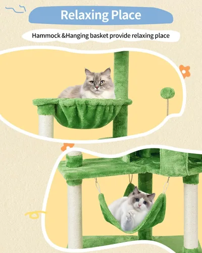 Miniatura 4 de KIYUMI - Árbol para gatos, torre para gatos, condominio con poste de rascado de sisal para gatos de interior, mueble con hamaca y percha, juguetes