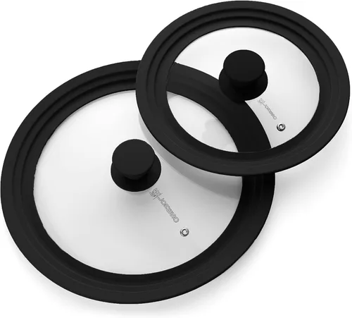 Miniatura 6 de Tapa universal para ollas y sartenes de 7.5 a 9.5 pulgadas, tapa de vidrio templado con borde de silicona de tamaño automático, color negro