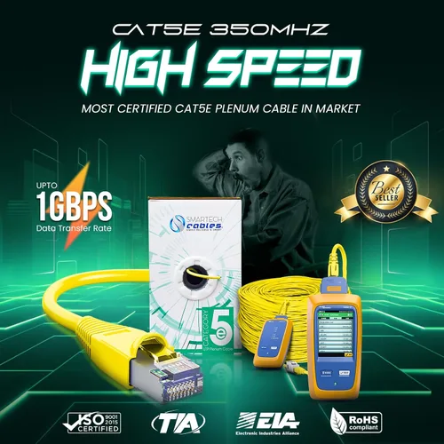 Miniatura 7 de Smartech Cables - Cable Plenum Cat5e de 1000 pies (CMP) - Cable de conductor sólido Cat5e de 1000 pies - 24 AWG, 350 MHz, 4 pares, cable Ethernet