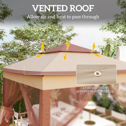 Miniatura 4 de Outsunny 11' x 11' Carpa desplegable de toldo, refugio para patio al aire libre con mosquitero con cremallera extraíble, carpa instantánea para Caqui