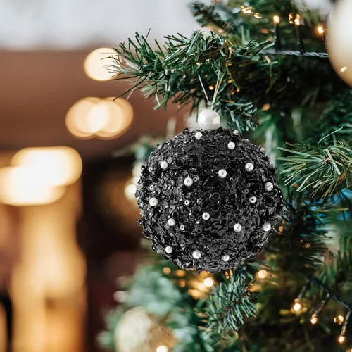 Miniatura 2 de Adornos de bola de Navidad de 4.25 pulgadas, juego de 4 piezas inastillables, decoración de árbol de Navidad, decoración de bodas y fiestas (Negro)