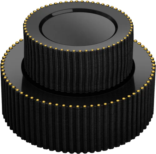 supernal 100 piezas Platos de plástico negros y dorados, platos desechables negros, suministros de fiesta de Halloween que incluyen 50 platos para