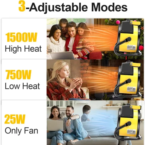 Miniatura 3 de Calentador de garaje portátil de 1500 W, calentador eléctrico para exteriores con calentamiento rápido y protección contra sobrecalentamiento