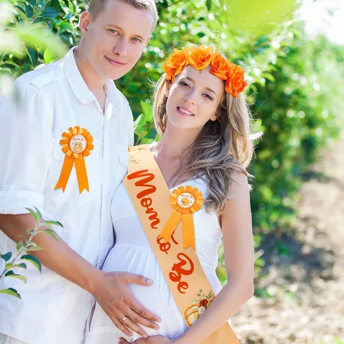 Miniatura 2 de Ceenna Decoración de oso azul para baby shower, banda para mamá y papá, corona de flores para niños, baby shower, revelaciones de género que podemos