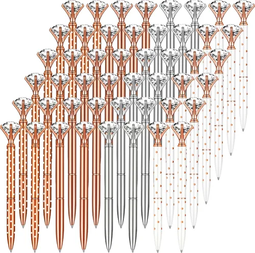 Yexiya 48 bolígrafos de diamantes a granel, regalos de despedida de soltera para invitados, bolígrafo de cristal dorado rosa, bolígrafos brillantes
