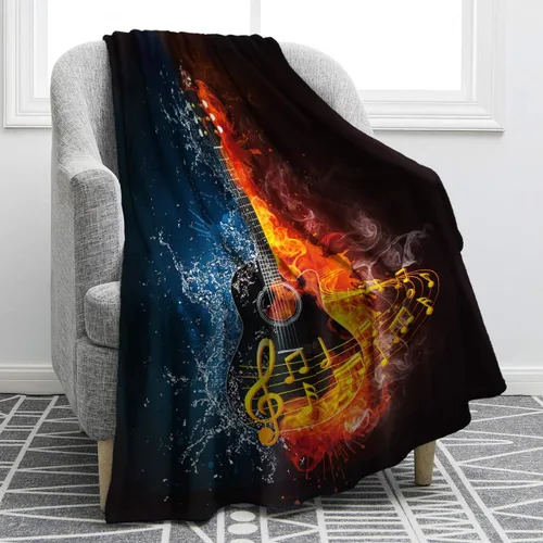 Miniatura 23 de Jekeno Regalos personalizados de guitarra para mujeres y hombres, impresión de manta de guitarra, manta personalizada con nombre, mantas de franela