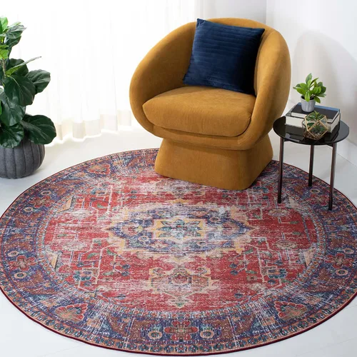 Miniatura 10 de SAFAVIEH Tucson Collection - Alfombra lavable de 2 pies 6 x 8 pies, color rojo y azul marino, antideslizante, ideal para zonas de alto tráfico