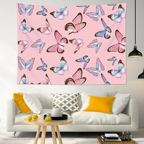 Miniatura 20 de LB Tapiz de mariposa colorido para colgar en la pared, diseño de mariposas de insectos sobre fondo negro, tapiz hippie de fantasía para dormitorio