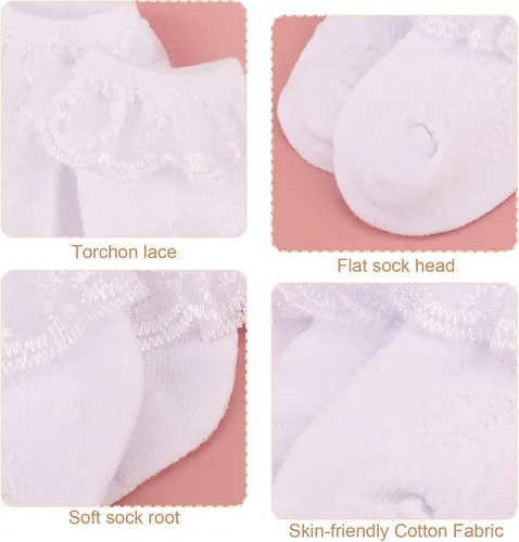Miniatura 4 de DRESHOW BQUBO - Calcetines de encaje con volantes y ojales para bebés, calcetines finos para recién nacidosbebésniños pequeños