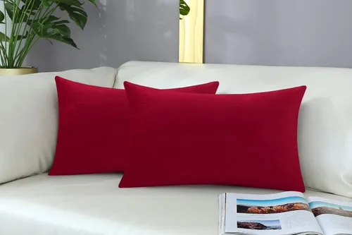 Miniatura 3 de mixeoo Fundas de Cojín Decorativas Cómodas de Navidad Rojas Rectangulares de Terciopelo Grueso Sólido Súper Suaves Casos de Cojín Decoración