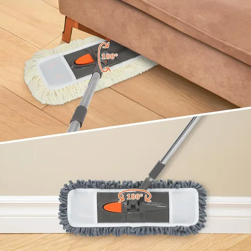 Miniatura 4 de Trapeador de polvo de microfibra con 3 almohadillas lavables reutilizables, mango largo de 58 pulgadas, mopas húmedas y secas para madera dura