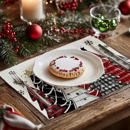 Miniatura 3 de GEEORY Manteles Individuales de Navidad 12x18 Pulgadas Juego de 4, Árboles de Navidad Copos de Nieve Invierno Estacional Vacaciones Estilo Granja