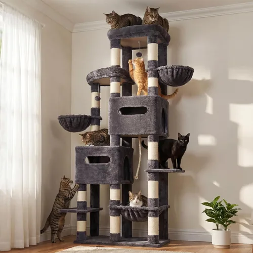 Miniatura 10 de Heybly Árbol para gatos, torre de gato amplia y alta de 74.8 pulgadas para gatos grandes, muebles para gatos con percha superior grande, base
