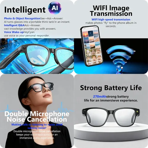 Miniatura 3 de Lentes inteligentes AI con cámara, grabación de video HD 1080P, grabación de video y fotos manos libres, traducción en tiempo real, audio Bluetooth