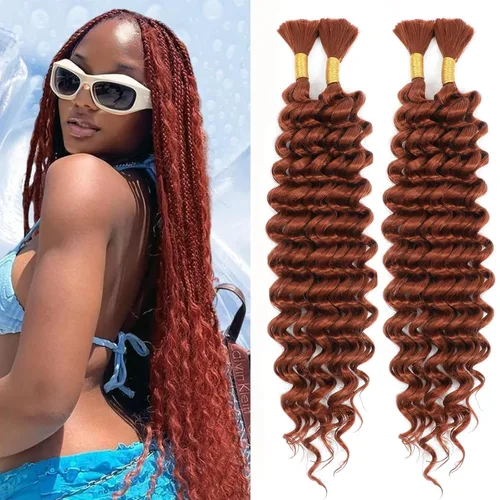 Miniatura 10 de Mezcla de cabello humano para trenzar, cabello sintético rizado bohemio para trenzar, trenzas bohemias de 16 pulgadas, 4 paquetes de 110g/paquete