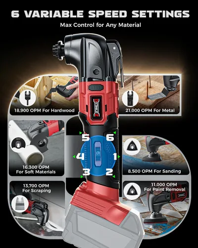 Miniatura 3 de DIYtoolifz Herramienta oscilante inalámbrica compatible con batería Milwaukee de 18 V, herramienta de motor sin escobillas de 6 velocidades Para