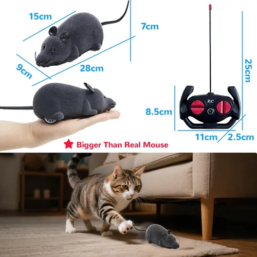 Miniatura 6 de Ratón de Control Remoto para Gatos y Perros - Juguete Realista RC de Rata Falsa con Flocado, Inalámbrico, Divertido, Persuasión Electrónica, Gris