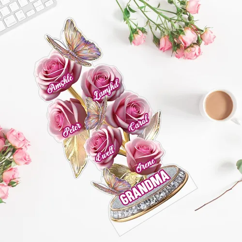 Miniatura 6 de Placa acrílica personalizada de narcisos con nombre del niño, cada rosa sostiene una pieza de tu corazón, letrero de mariposas y flores, placa plana