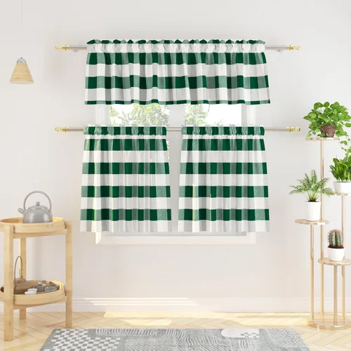 Miniatura 134 de Cenefas de cortina para ventana de 16 pulgadas de largo, 2 paneles de cuadros búfalo, cortinas pequeñas con bolsillo para barra, estilo clásico