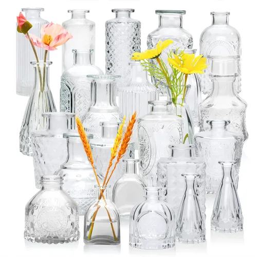 Miniatura 13 de Juego de jarrones de flores negros, jarrón de cristal a granel juego de 8, mini jarrones de sabor artístico y cultural para decoración de oficina